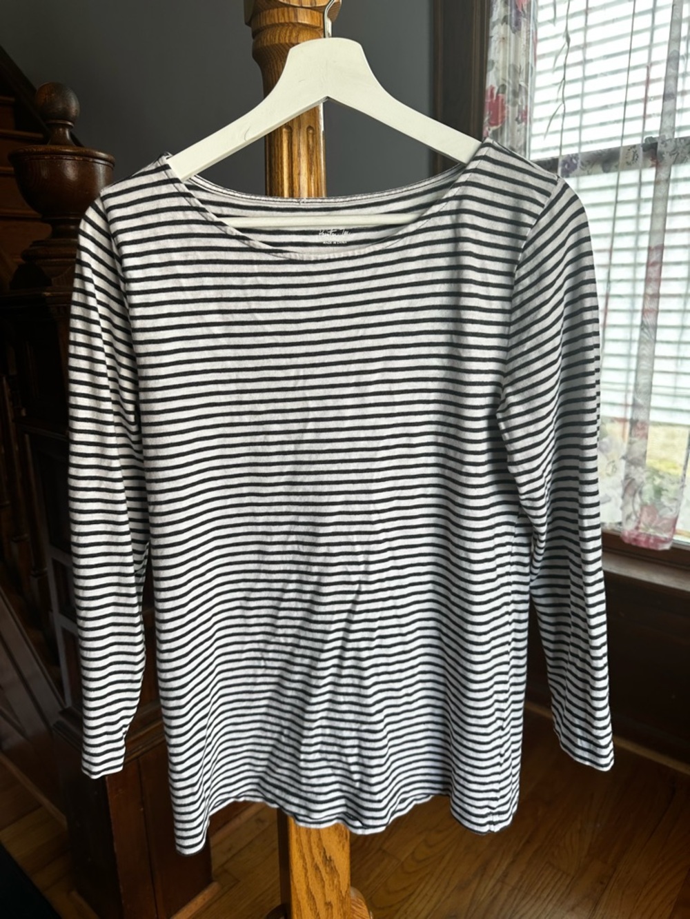 J. Crew Gray and White Striped Long Sleeve Tee